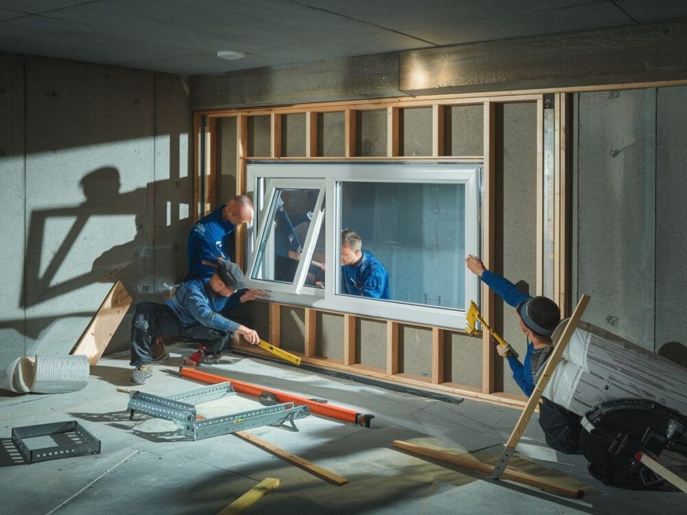 Proces instalacji okna w podziemnej piwnicy